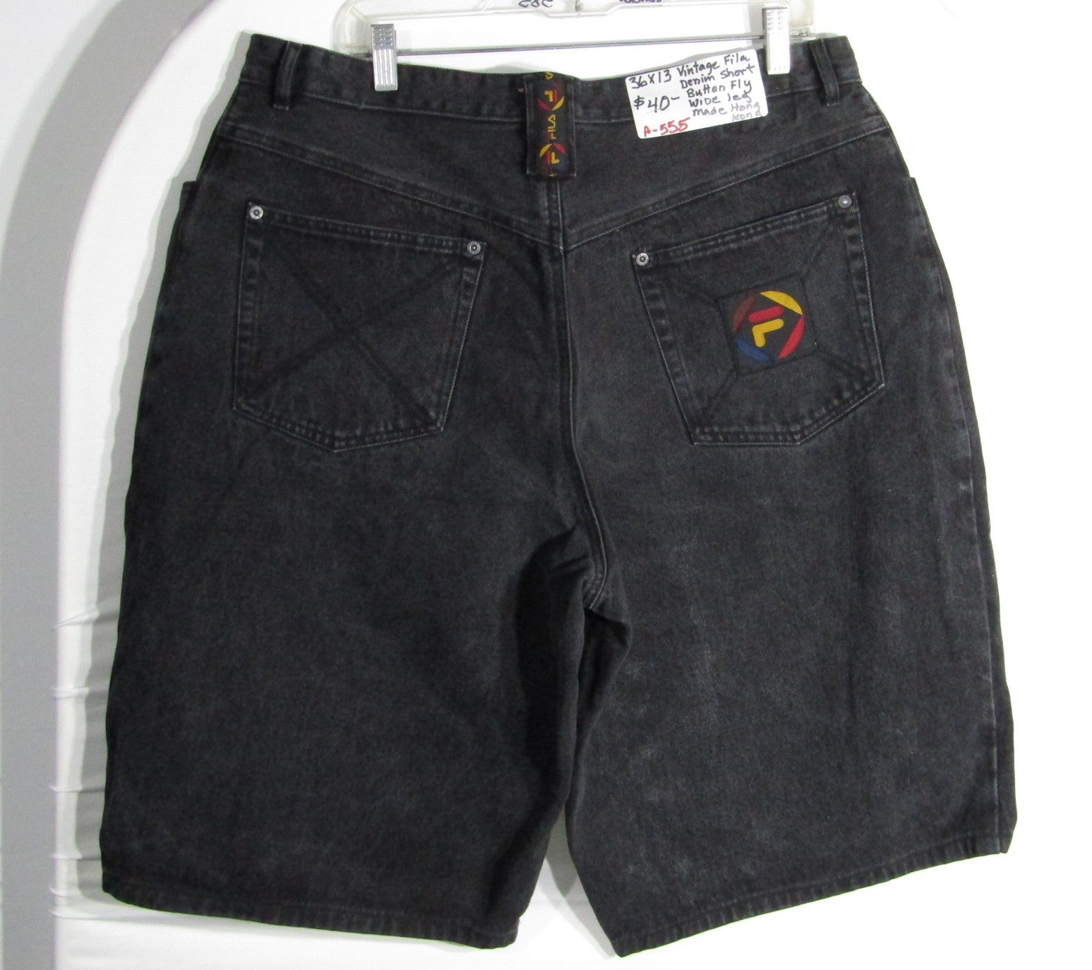 1990's Vintage Fila Denim Shorts Button Fly Wide Leg Size 36