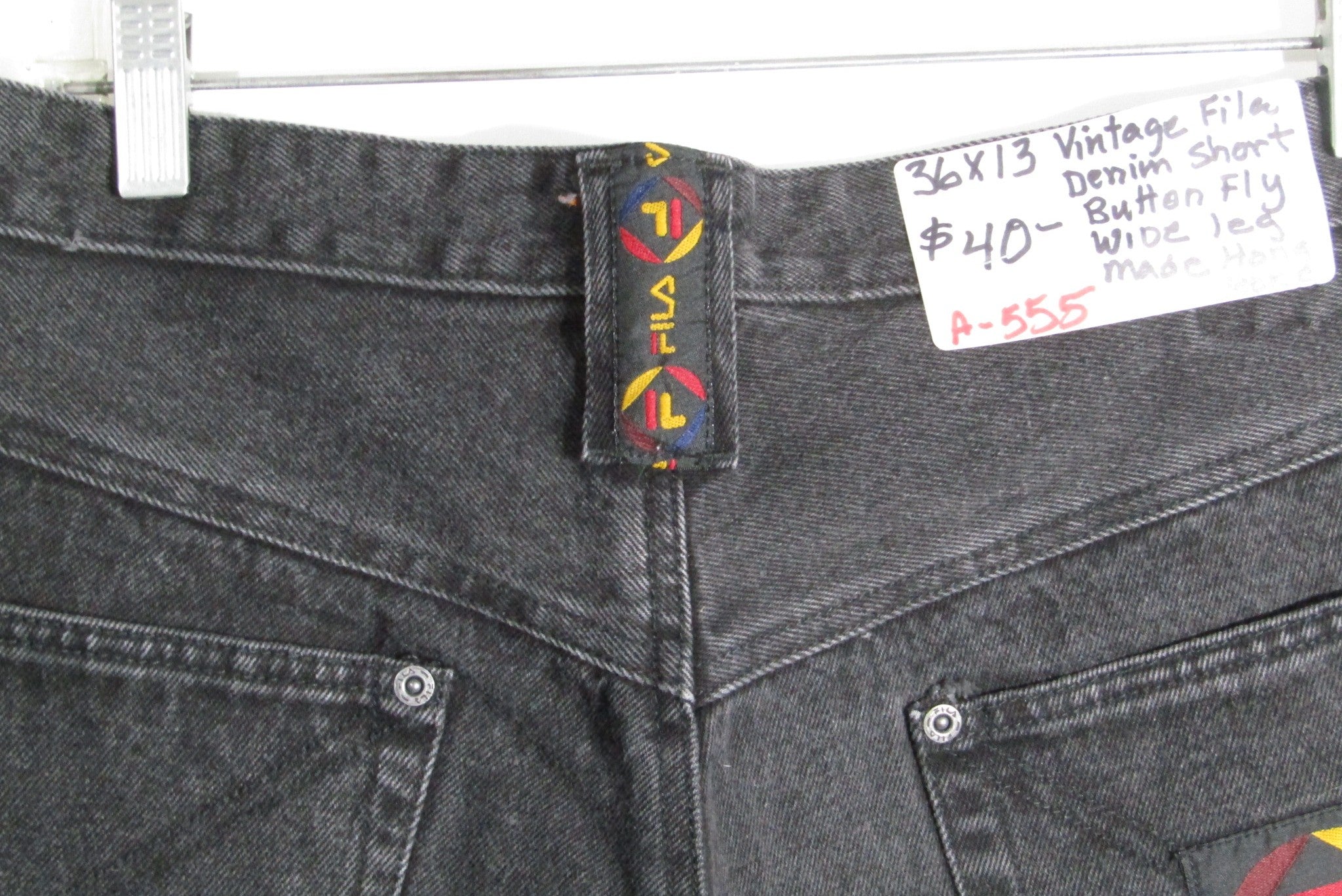1990's Vintage Fila Denim Shorts Button Fly Wide Leg Size 36
