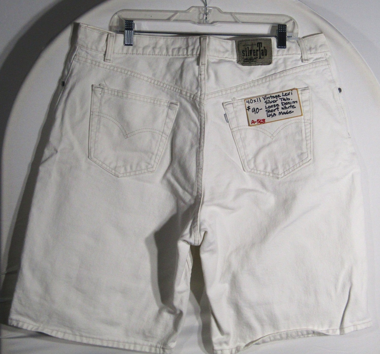 1990s Vintage Levi Silver Tab Loose Denim shorts White Made in USA Size 40 inseam 11