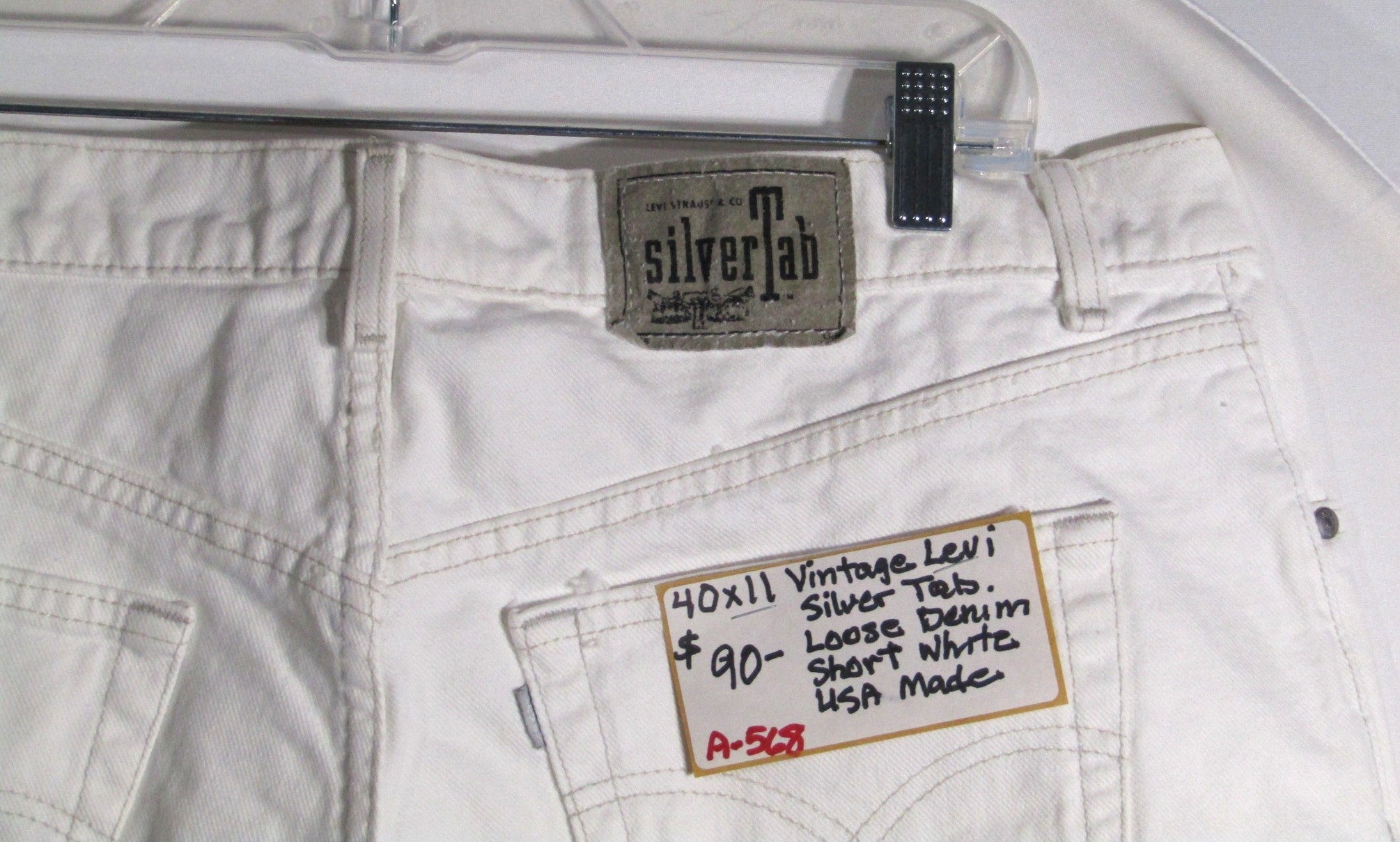 1990s Vintage Levi Silver Tab Loose Denim shorts White Made in USA Size 40 inseam 11