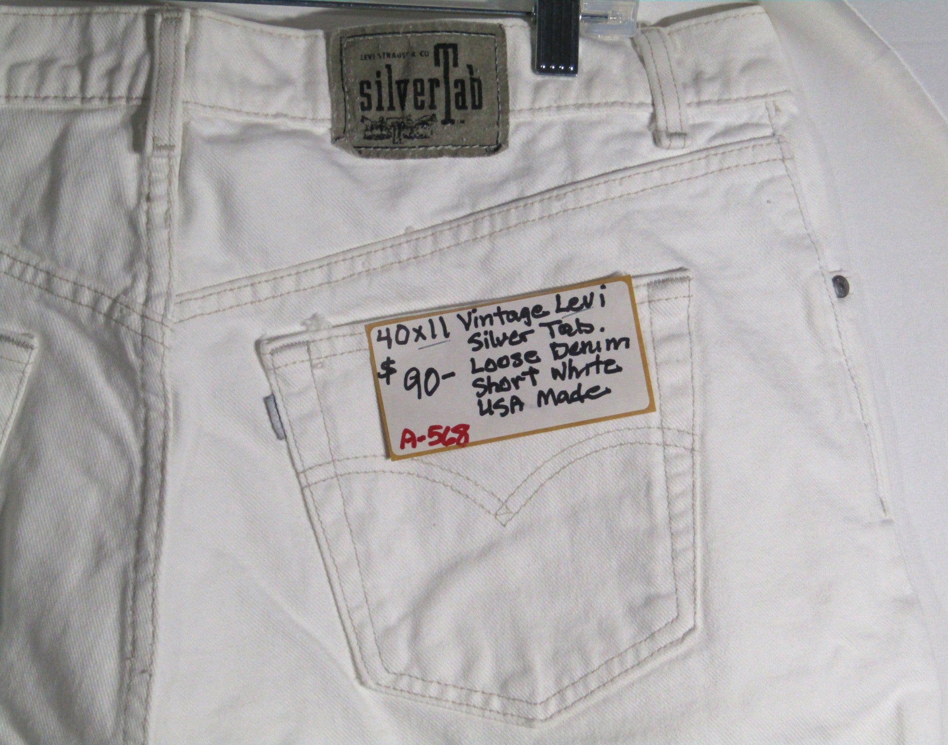 1990s Vintage Levi Silver Tab Loose Denim shorts White Made in USA Size 40 inseam 11