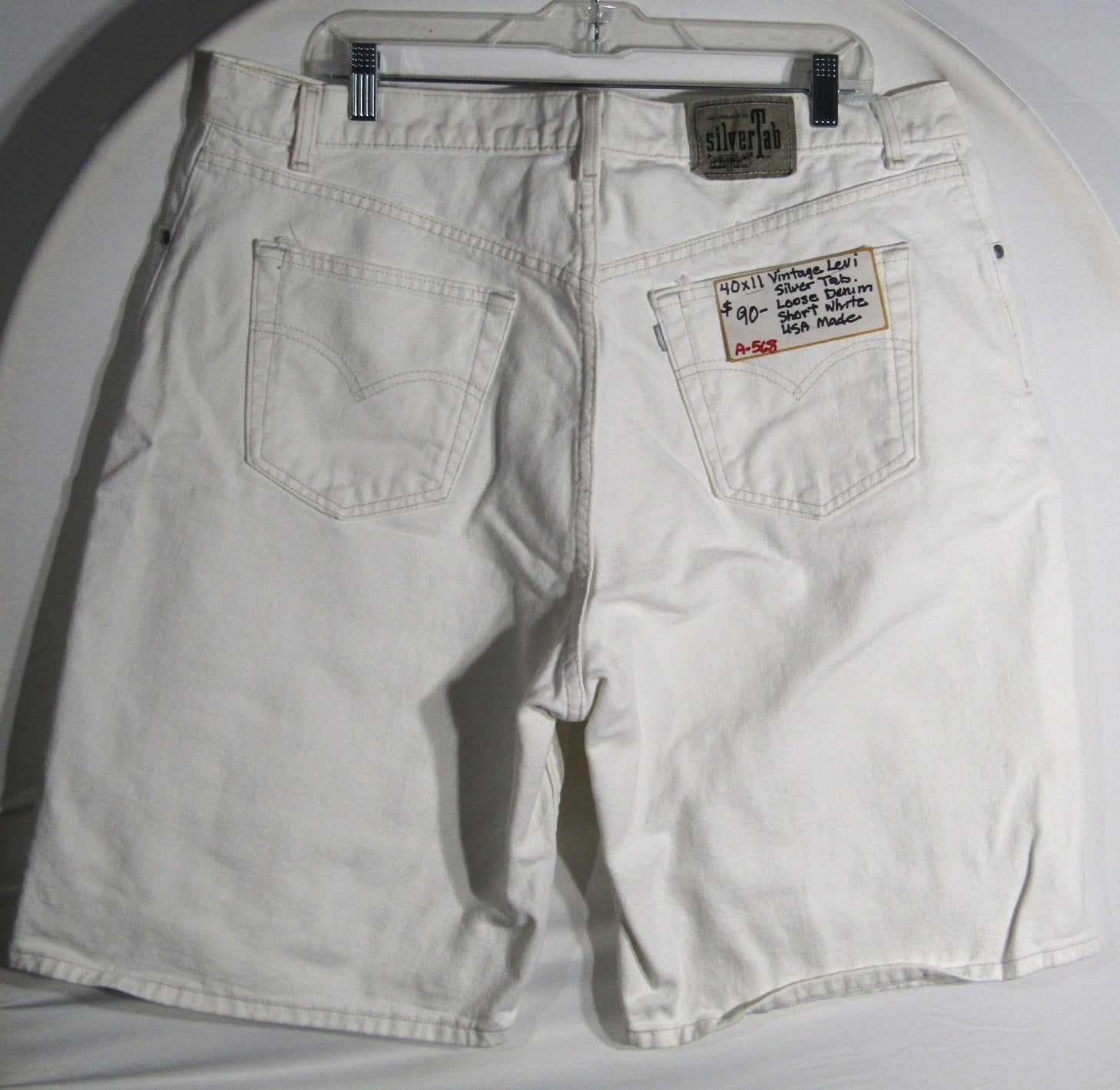 1990s Vintage Levi Silver Tab Loose Denim shorts White Made in USA Size 40 inseam 11
