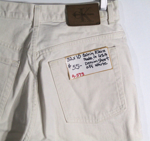 1990s Calvin Klein Denim Short Off White Made in USA waist 32 inseam 10
