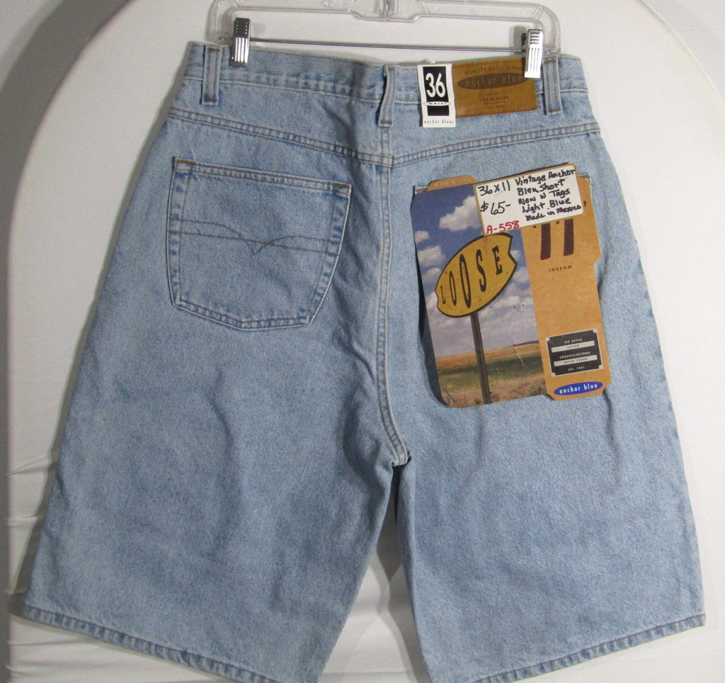 1990s Vintage Anchor Blue Denim Shorts NWT Waist 36 inseam 11