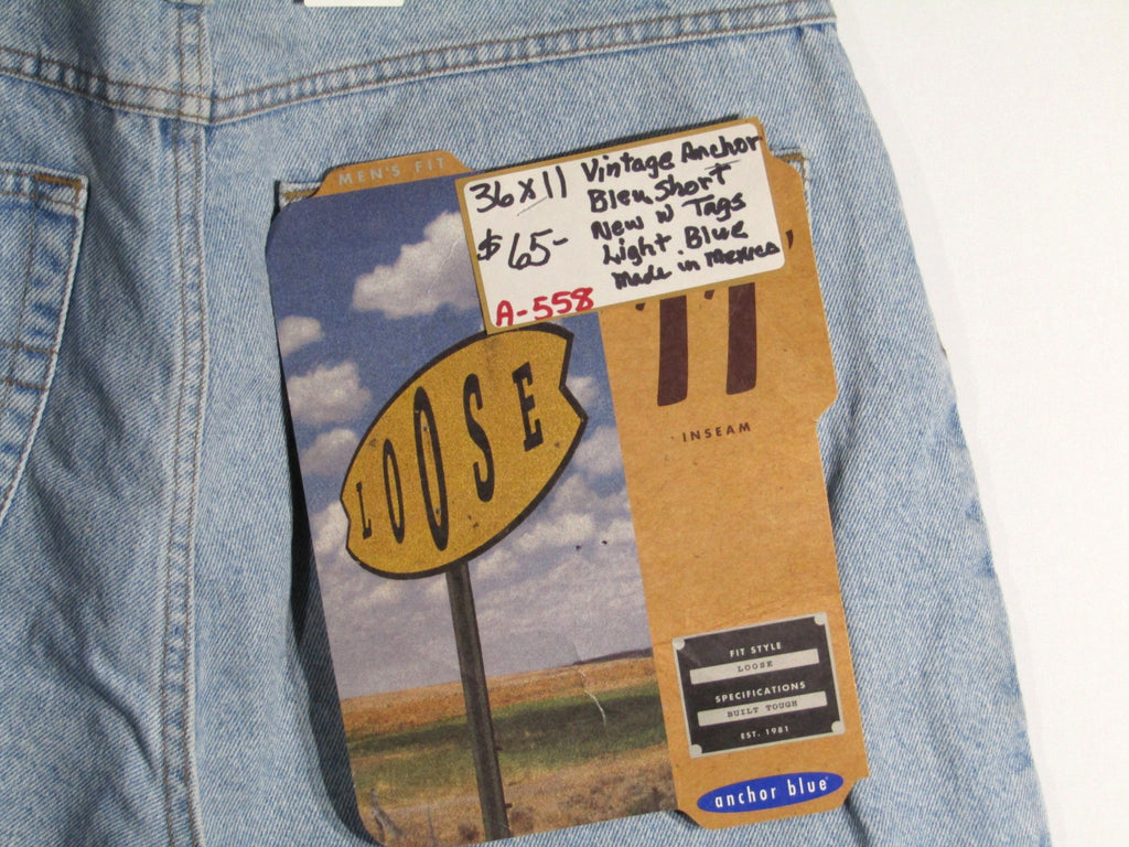 1990s Vintage Anchor Blue Denim Shorts NWT Waist 36 inseam 11