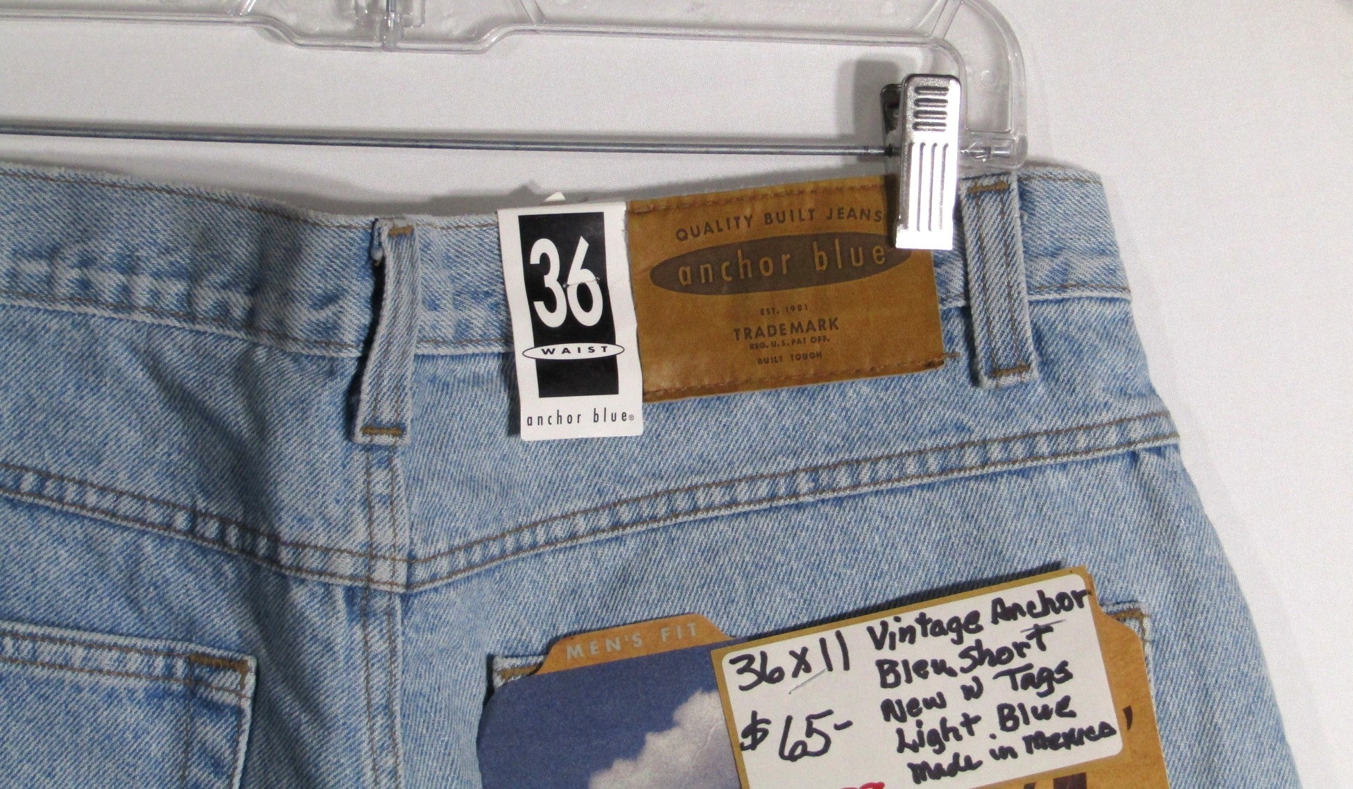 1990s Vintage Anchor Blue Denim Shorts NWT Waist 36 inseam 11
