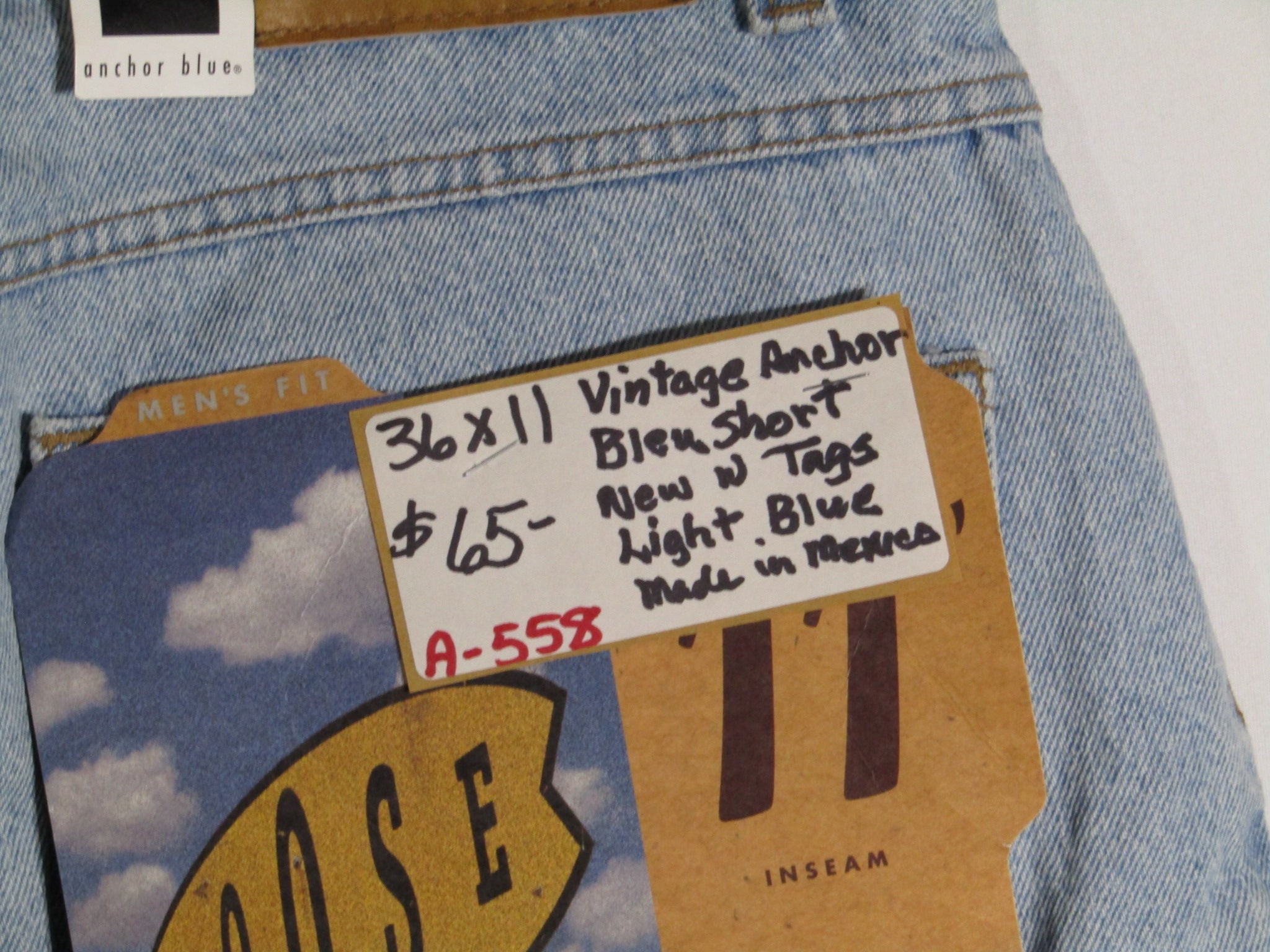 1990s Vintage Anchor Blue Denim Shorts NWT Waist 36 inseam 11