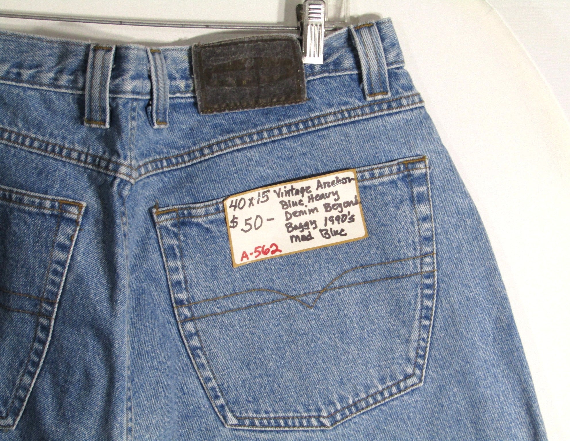 1990s Vintage Anchor Blue Heavy Denim Big and Baggy Waist 40 inseam 15