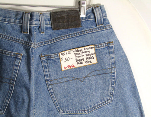 1990s Vintage Anchor Blue Heavy Denim Big and Baggy Waist 40 inseam 15