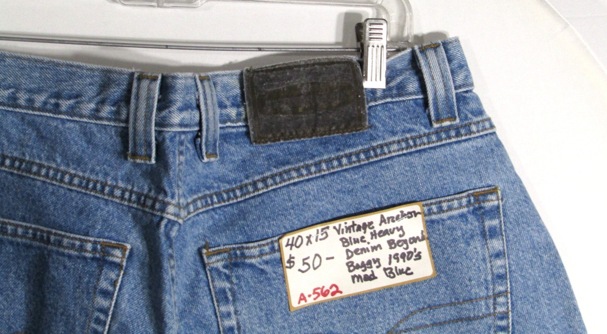 1990s Vintage Anchor Blue Heavy Denim Big and Baggy Waist 40 inseam 15