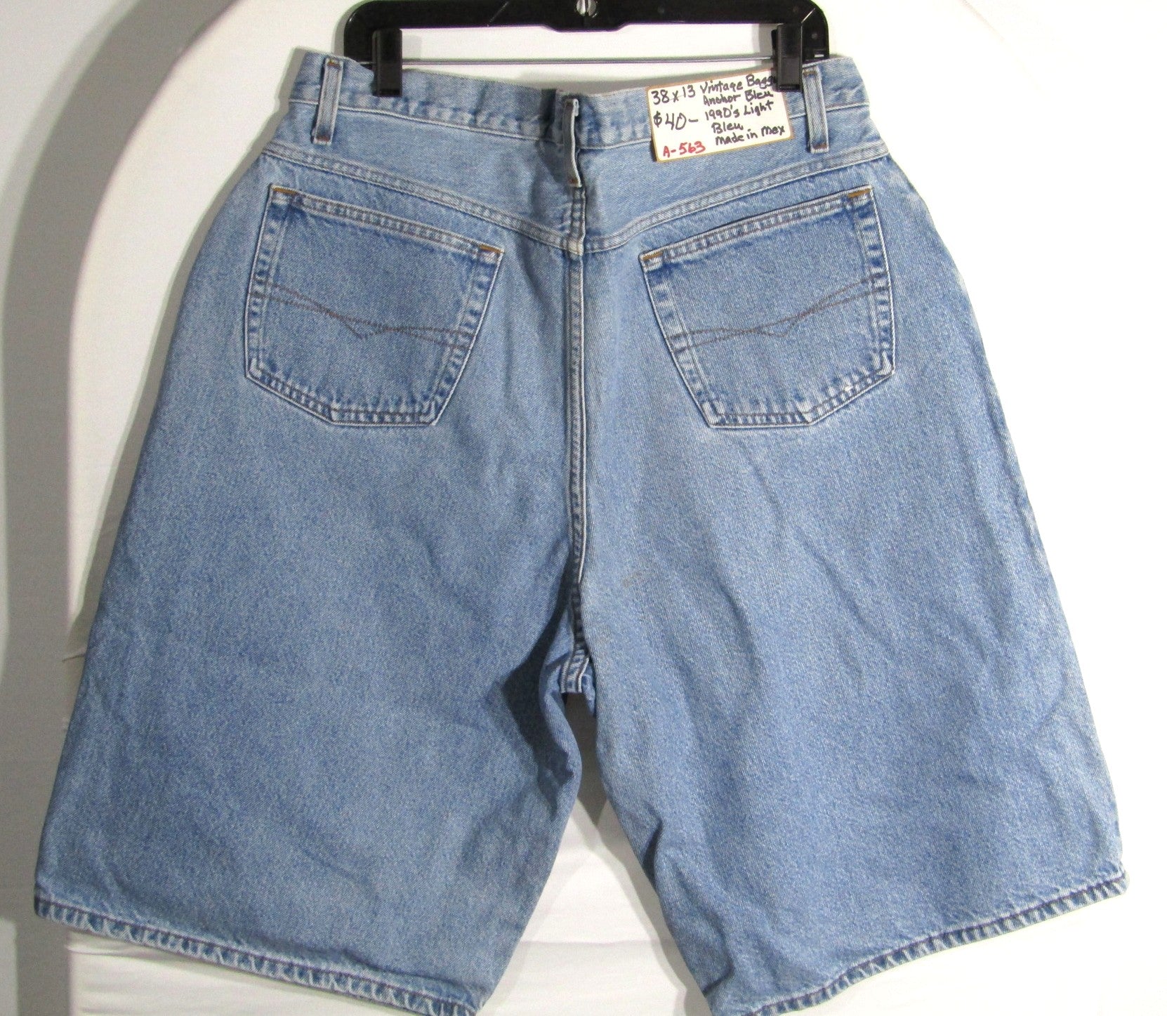 1990s Vintage Anchor Blue baggy jean shorts waist 38 inseam 13 light blue