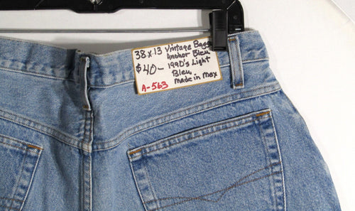 1990s Vintage Anchor Blue baggy jean shorts waist 38 inseam 13 light blue