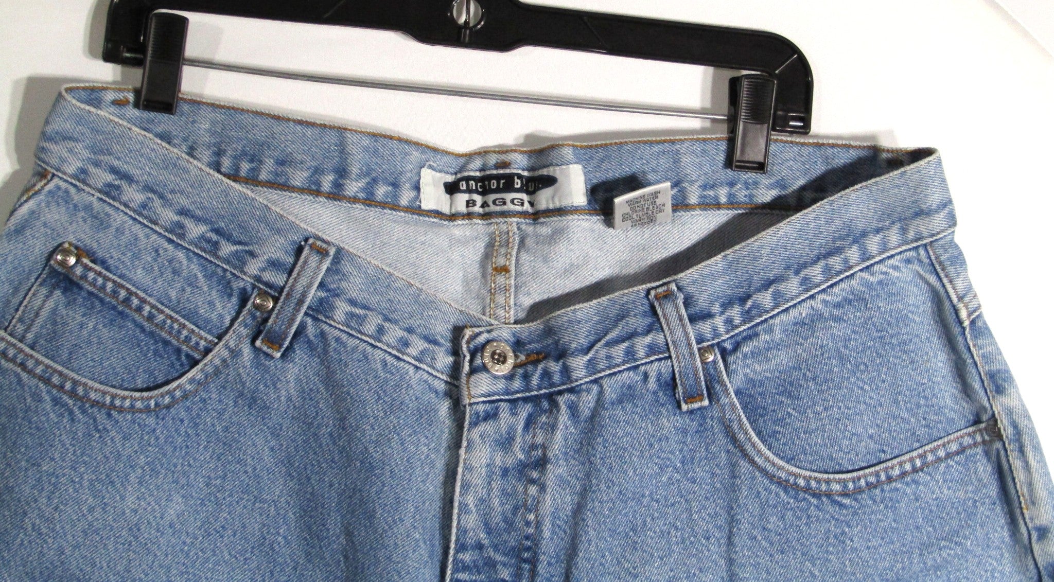1990s Vintage Anchor Blue baggy jean shorts waist 38 inseam 13 light blue