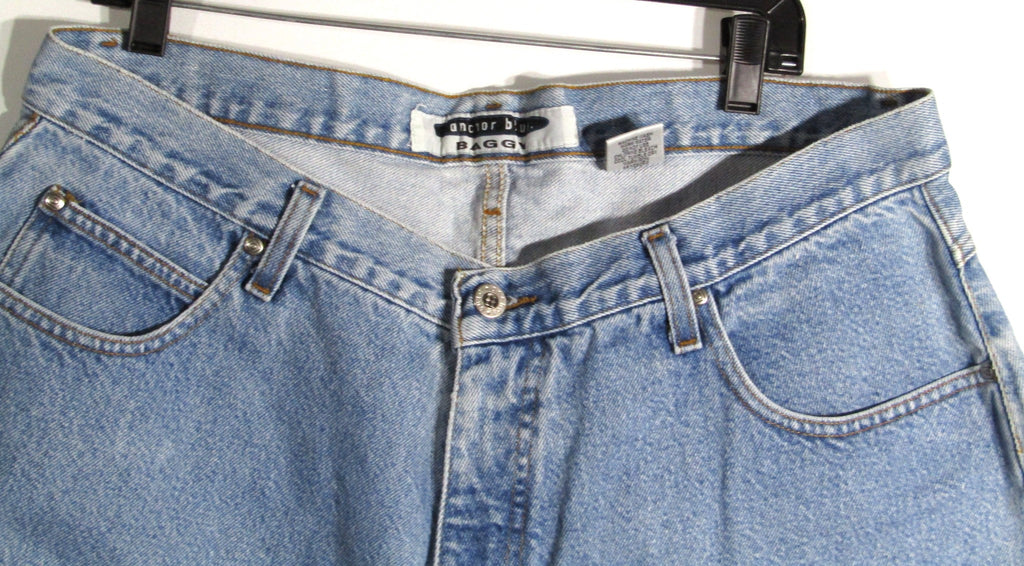 1990s Vintage Anchor Blue baggy jean shorts waist 38 inseam 13 light blue