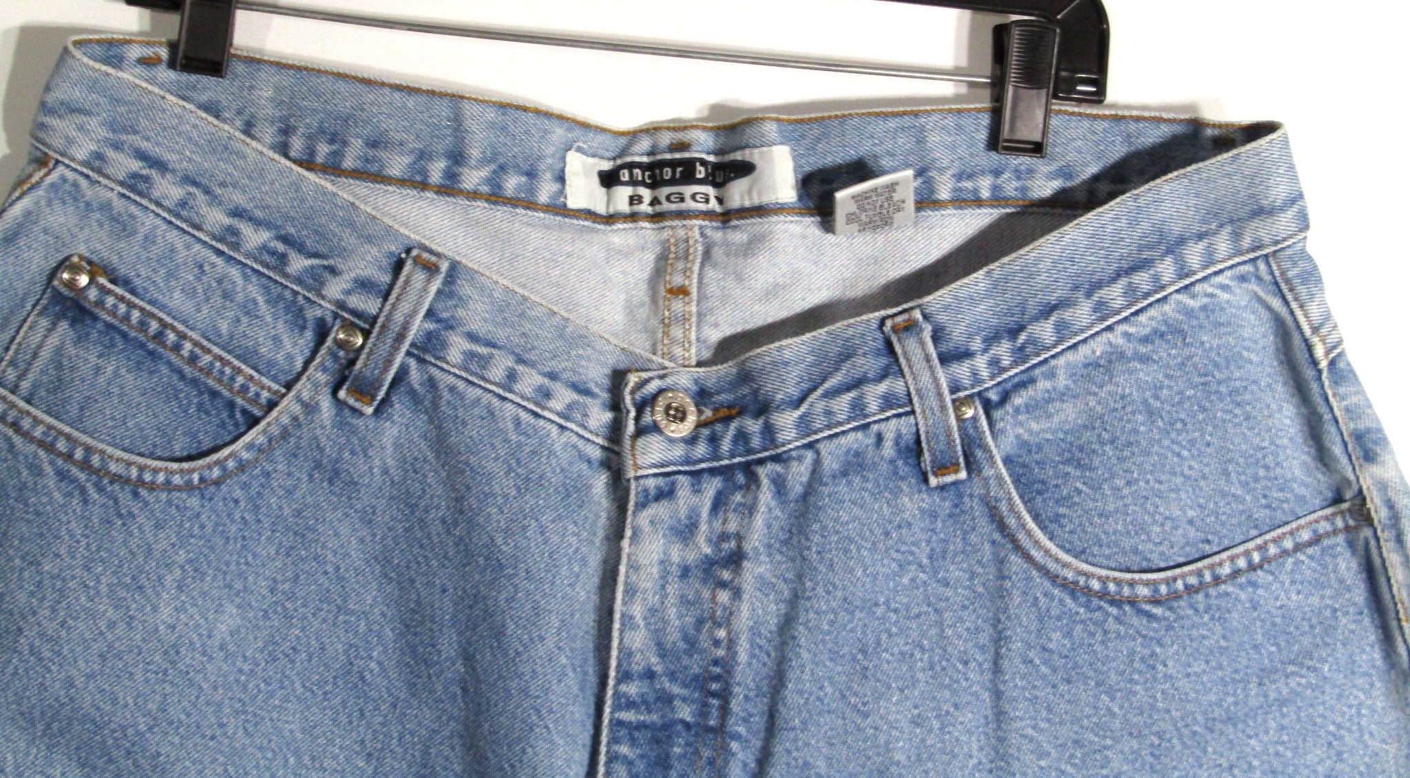 1990s Vintage Anchor Blue baggy jean shorts waist 38 inseam 13 light blue