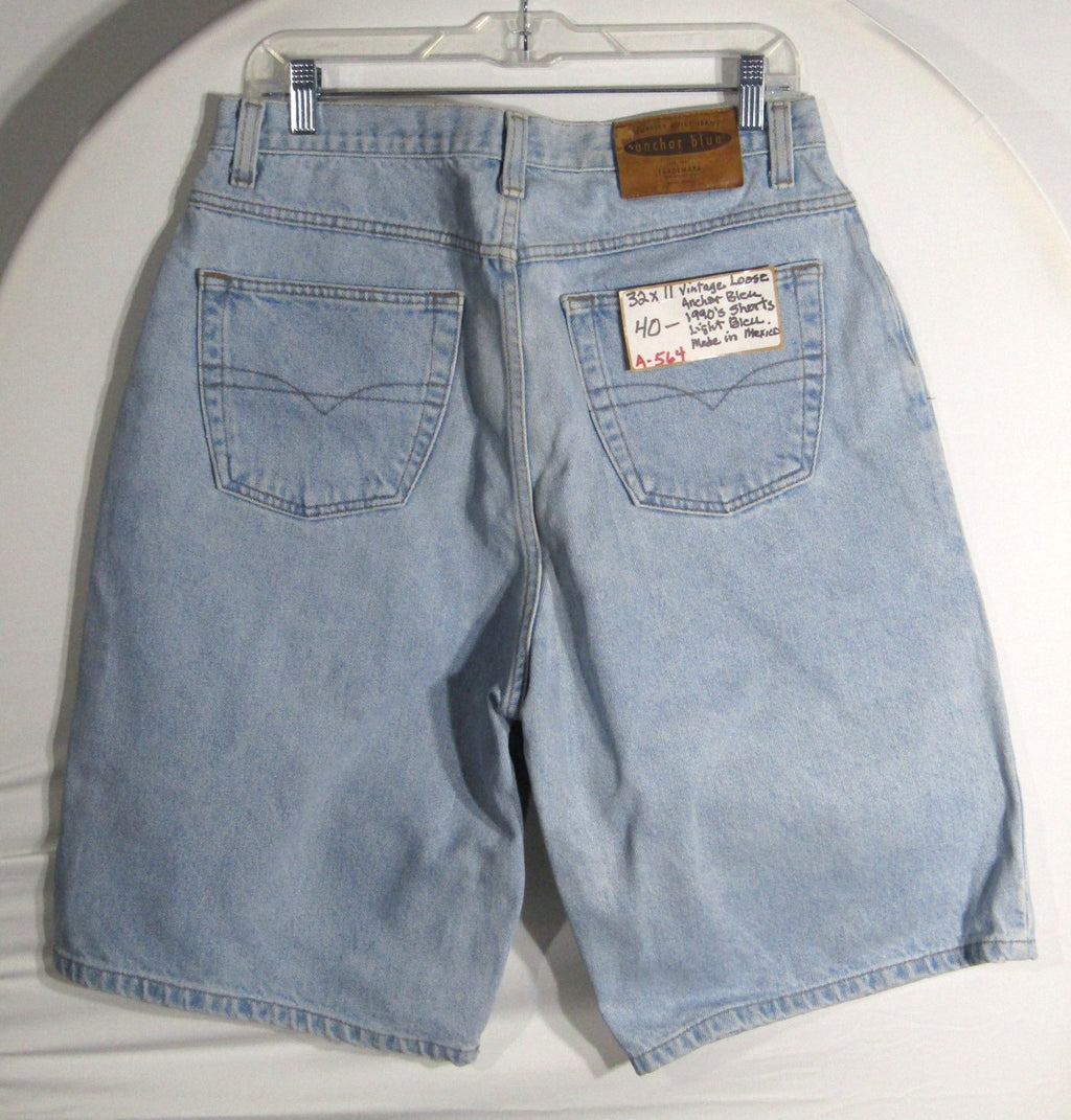 1990s Vintage Anchor Blue Loose Jean Shorts waist 32 inseam 11