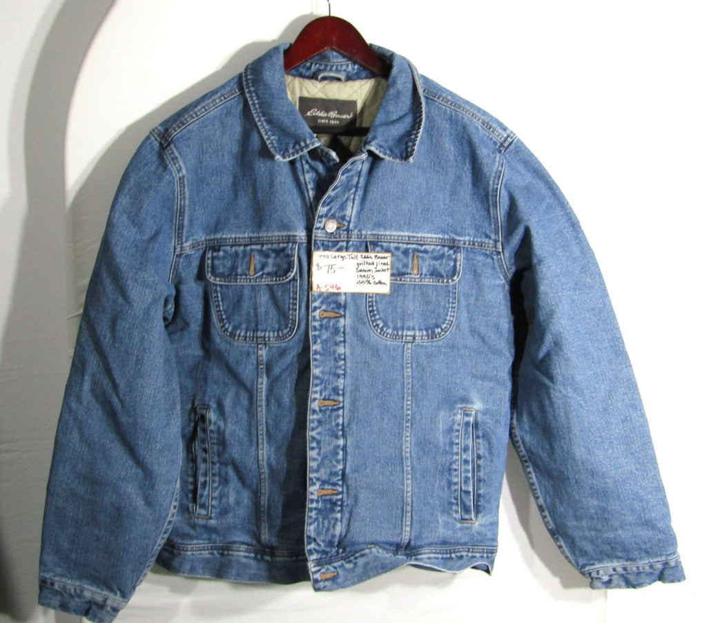 Mens Large Tall Eddie Bauer Denim Jacket 1990's quilted/lined