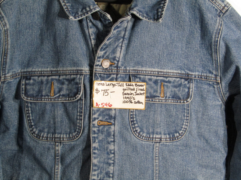 Mens Large Tall Eddie Bauer Denim Jacket 1990's quilted/lined