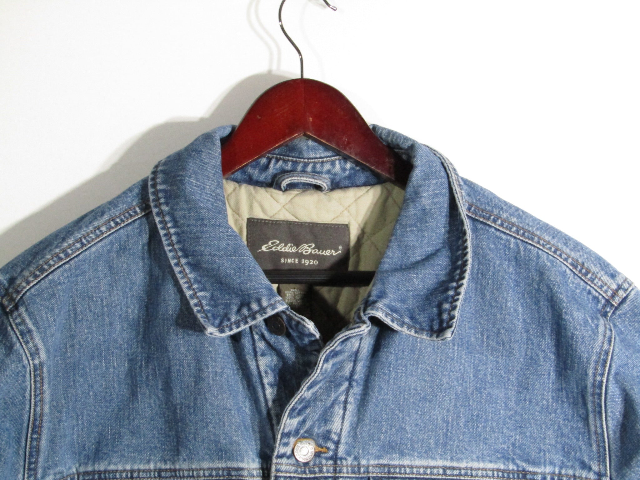 Mens Large Tall Eddie Bauer Denim Jacket 1990's quilted/lined