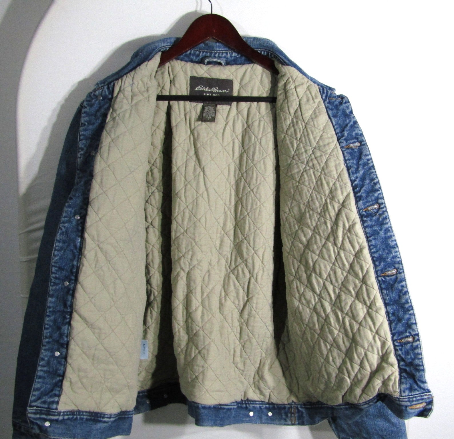 Mens Large Tall Eddie Bauer Denim Jacket 1990's quilted/lined