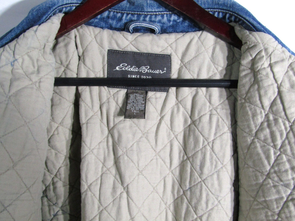 Mens Large Tall Eddie Bauer Denim Jacket 1990's quilted/lined