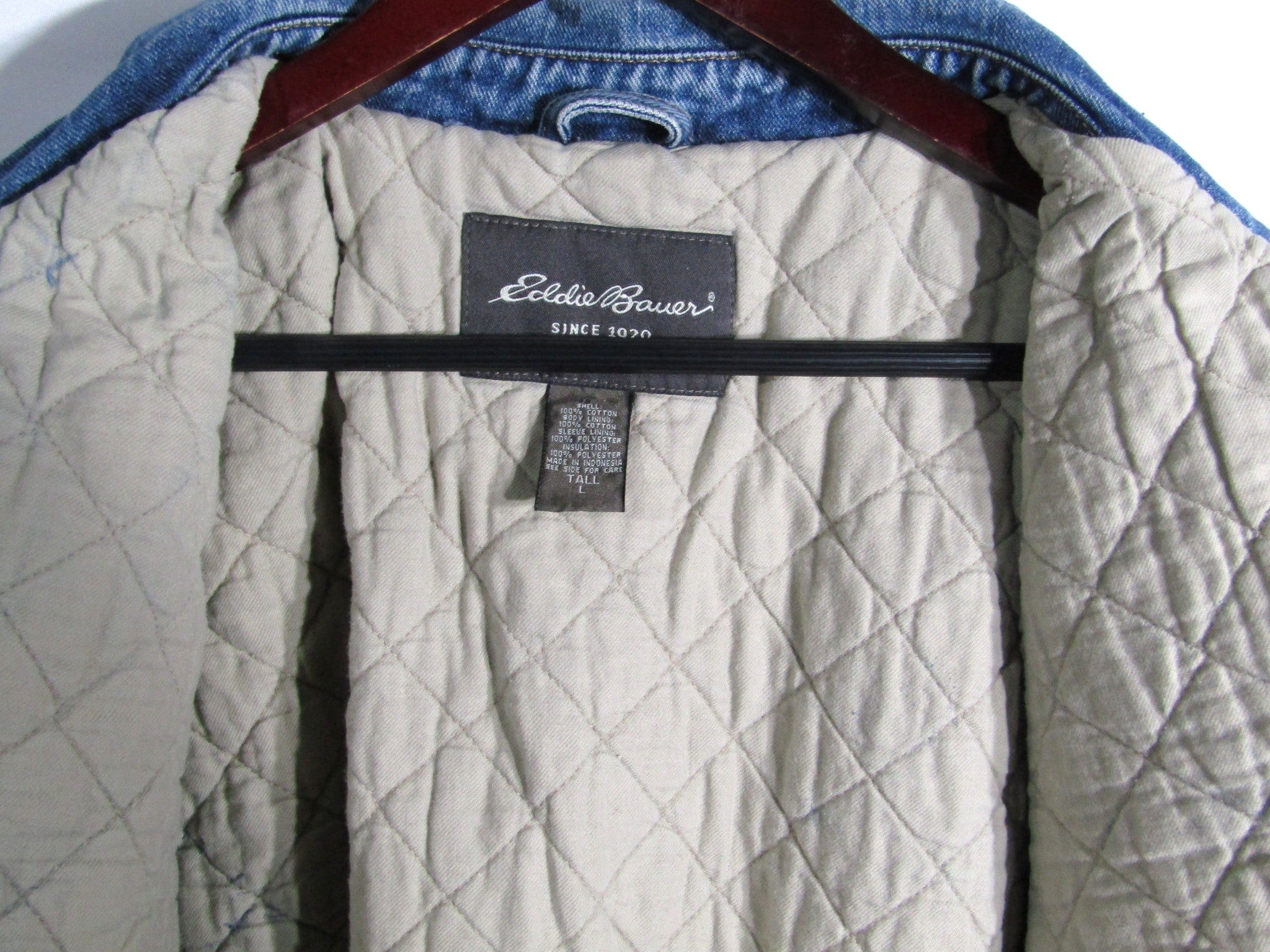 Mens Large Tall Eddie Bauer Denim Jacket 1990's quilted/lined