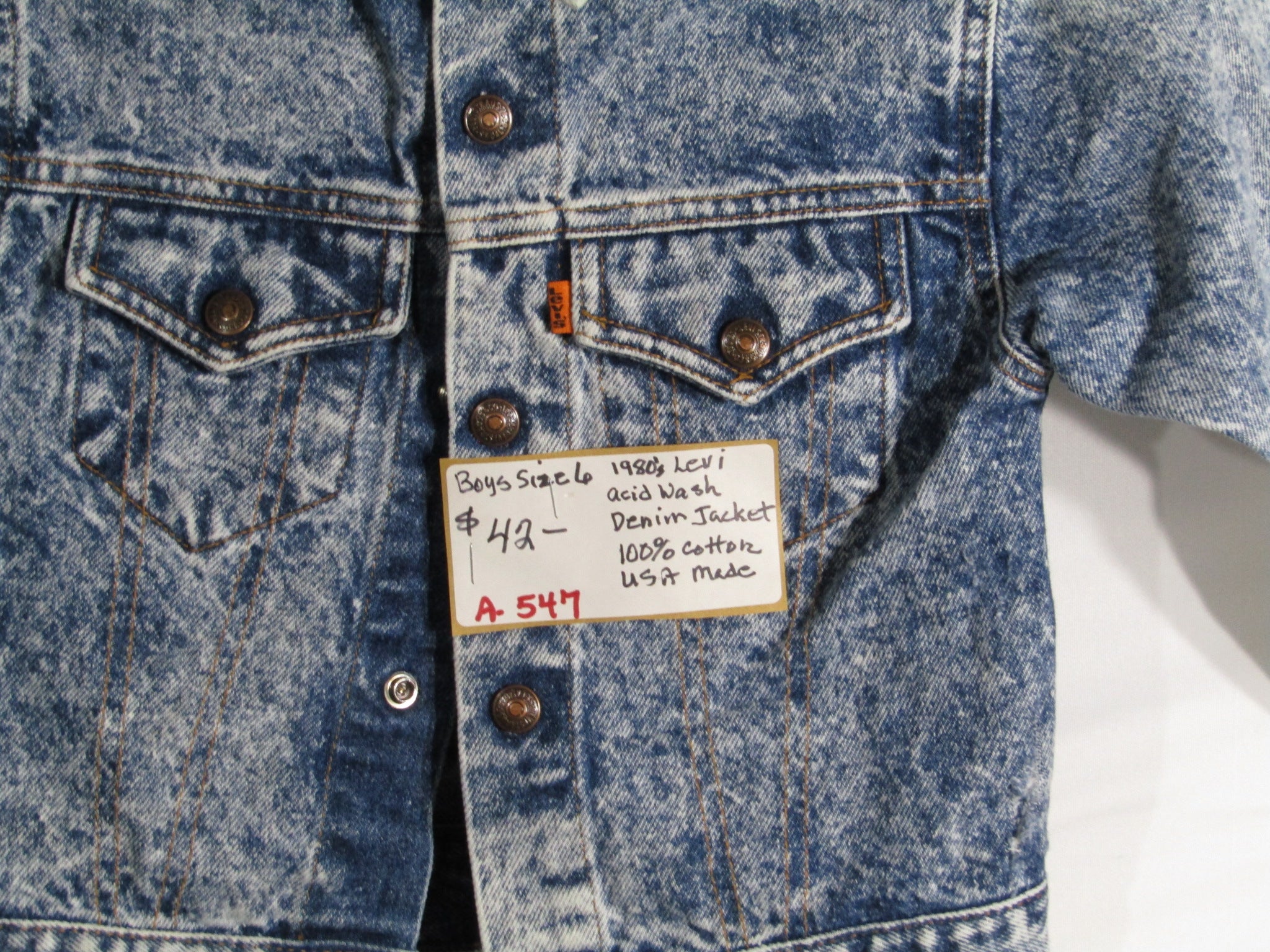 1980's Levis Acid Wash Denim Jacket Boys size 6 USA MADE