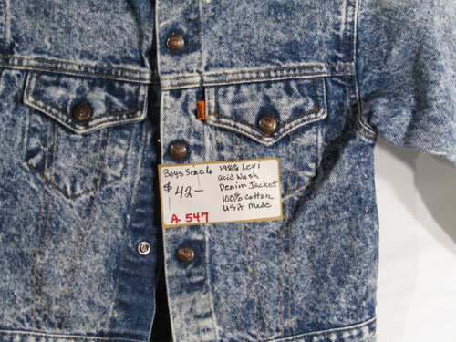 1980's Levis Acid Wash Denim Jacket Boys size 6 USA MADE