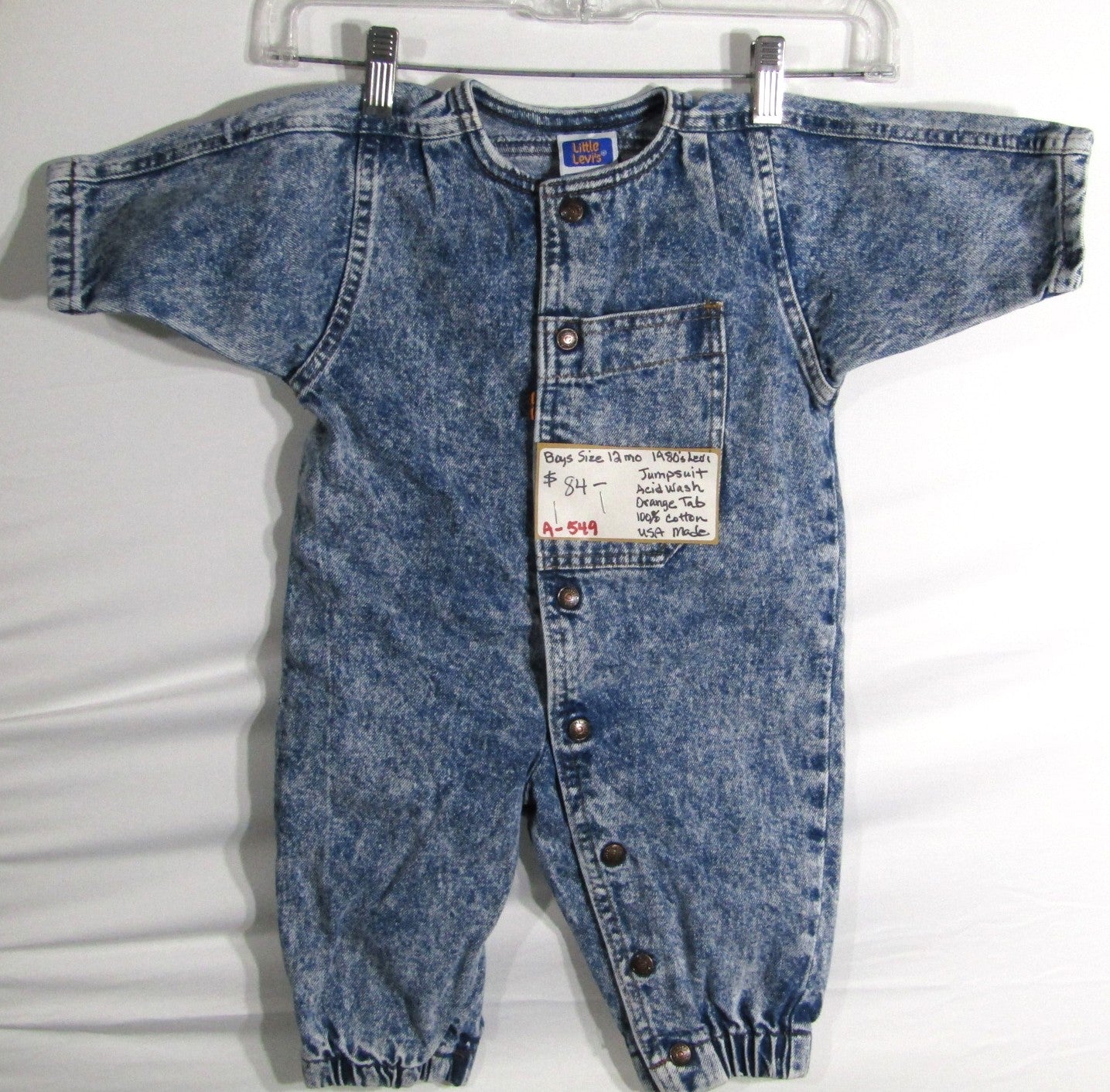 1980's Levis Acid Wash Denim Jumpsuit Boys size 12 months USA MADE