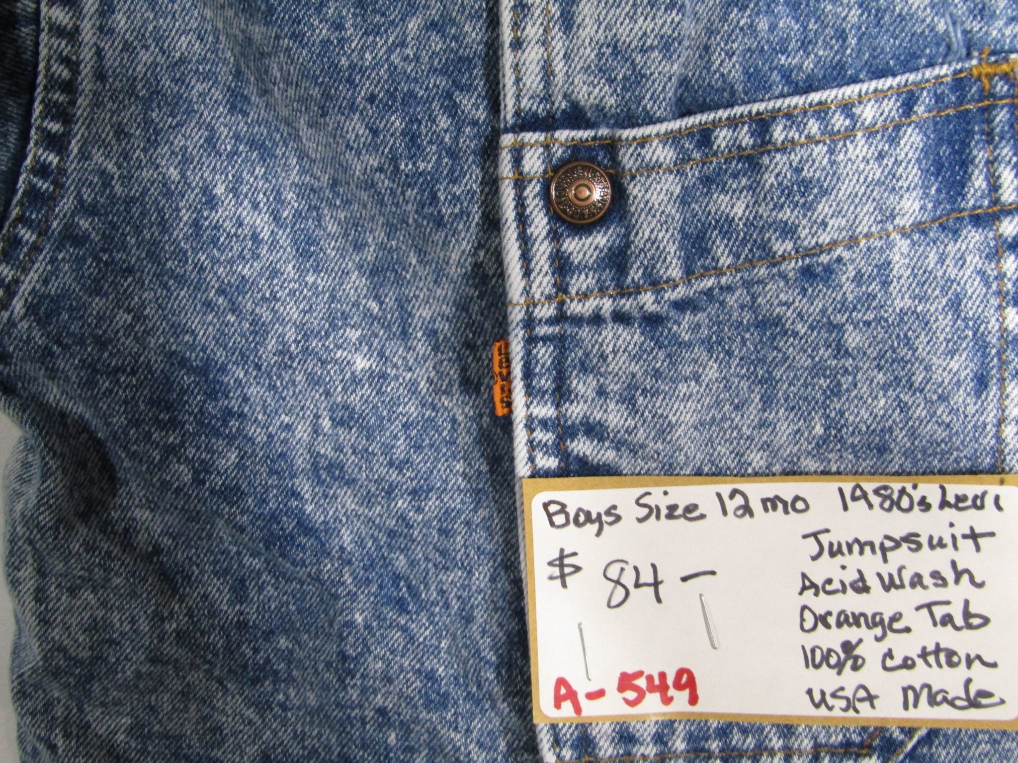 1980's Levis Acid Wash Denim Jumpsuit Boys size 12 months USA MADE