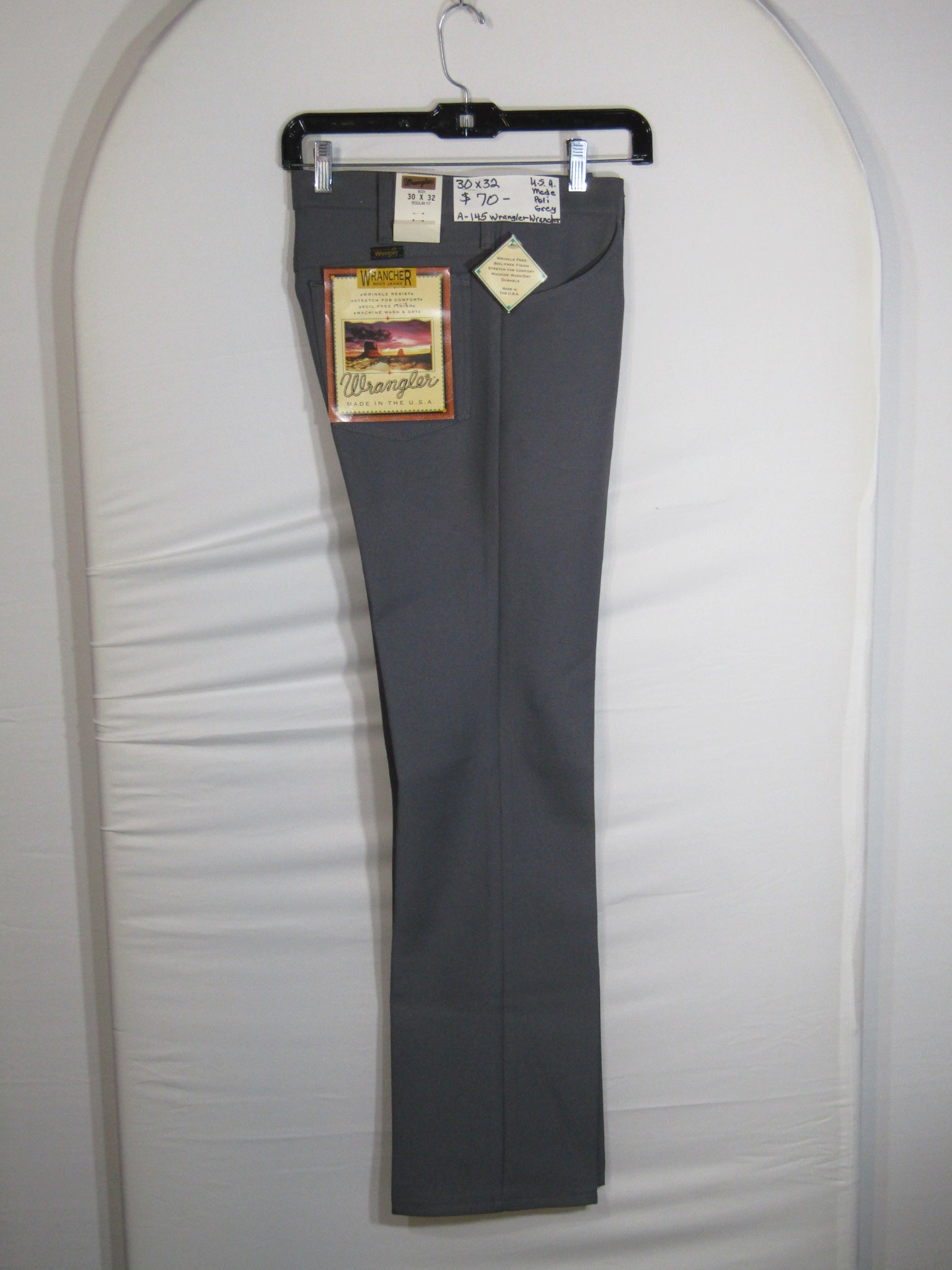 1980's Western Wear Ranchers Boot Mens Wranglers 30 x 32 Polyester Grey Made in the USA