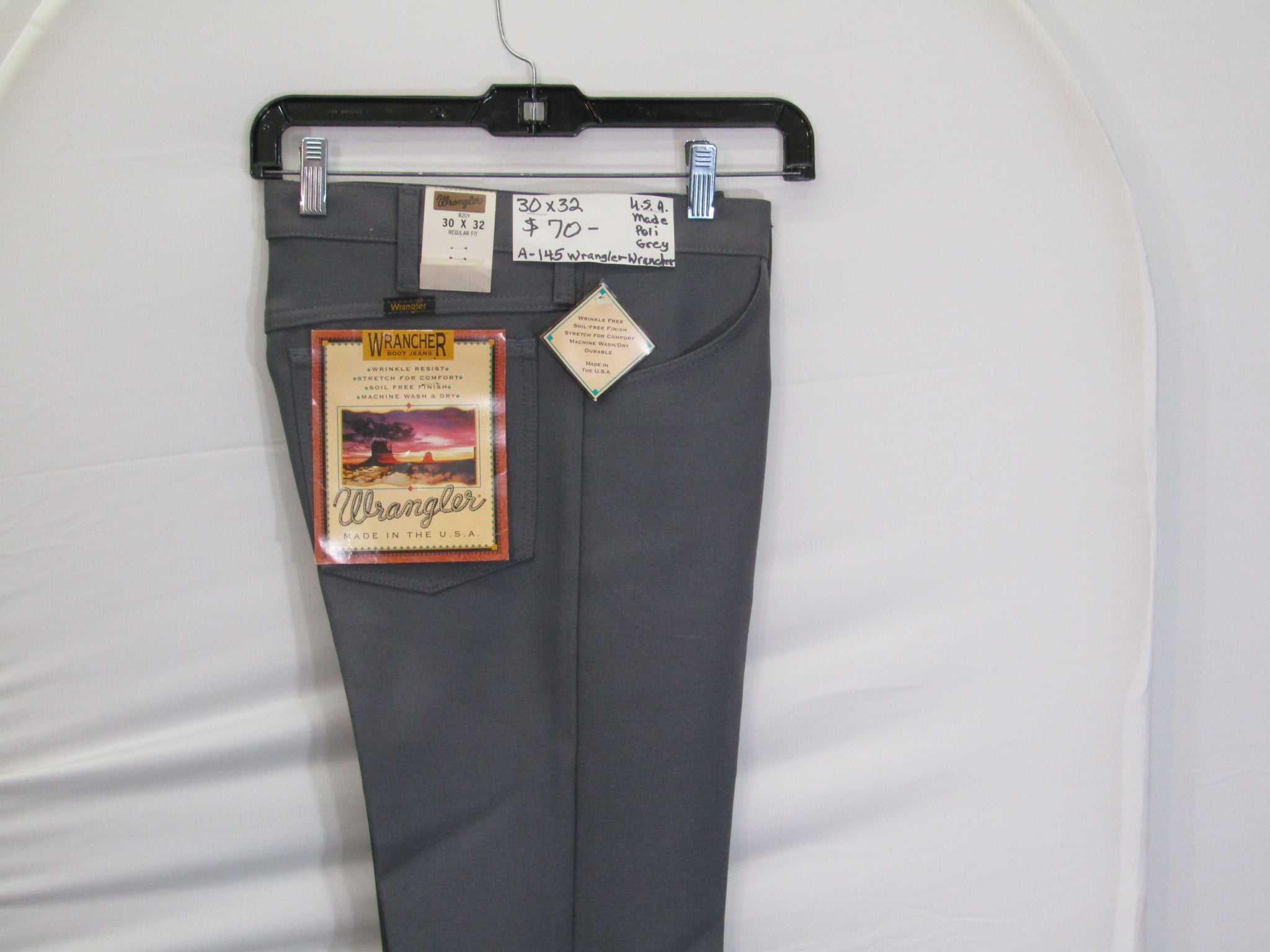 1980's Western Wear Ranchers Boot Mens Wranglers 30 x 32 Polyester Grey Made in the USA