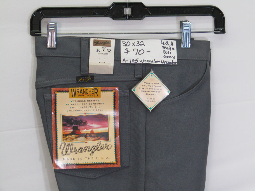 1980's Western Wear Ranchers Boot Mens Wranglers 30 x 32 Polyester Grey Made in the USA