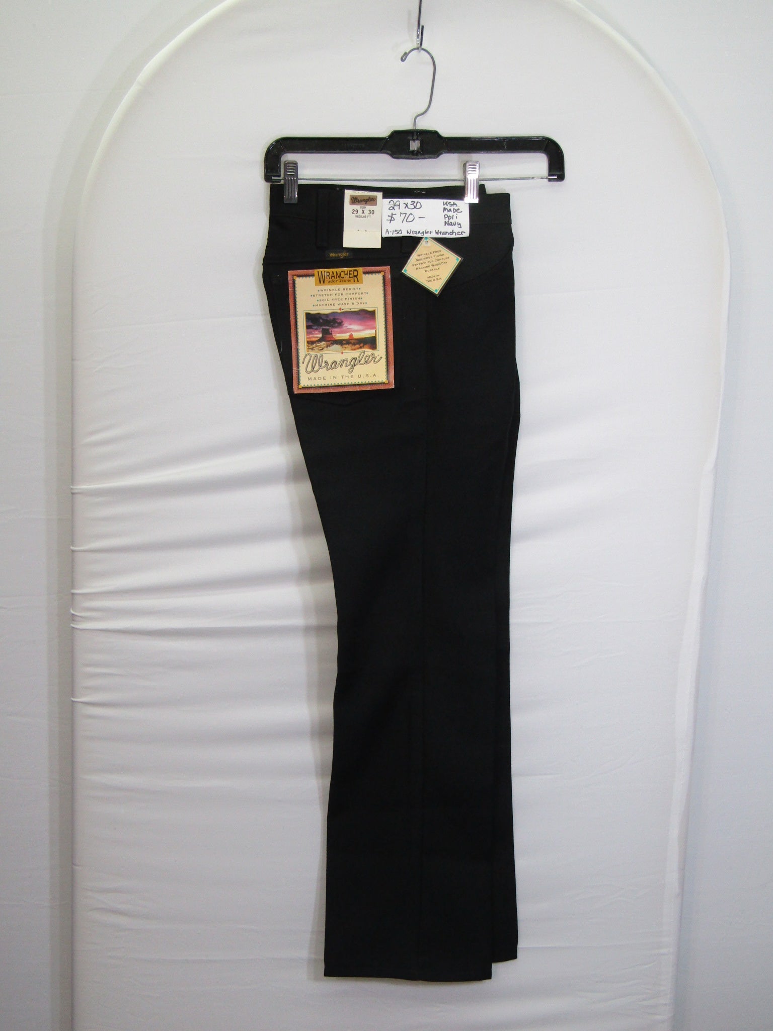 1980's Western Wear Ranchers Boot Mens Wranglers 29 x 30 Polyester Black Made in the USA