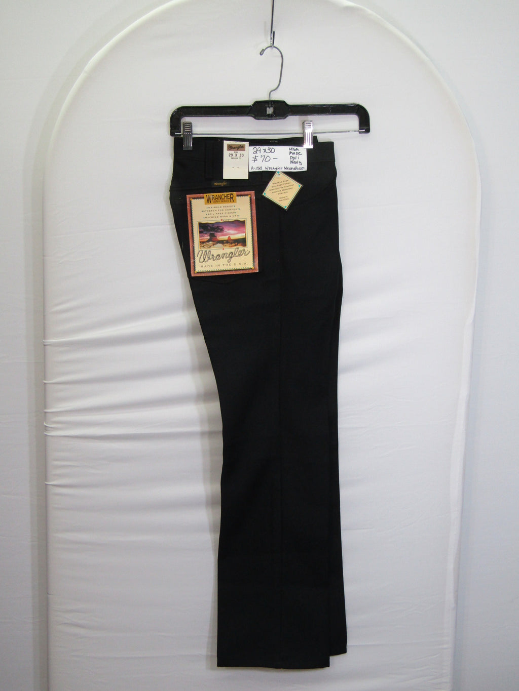 1980's Western Wear Ranchers Boot Mens Wranglers 29 x 30 Polyester Black Made in the USA