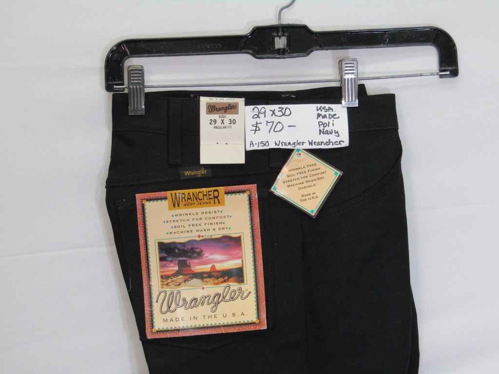 1980's Western Wear Ranchers Boot Mens Wranglers 29 x 30 Polyester Black Made in the USA