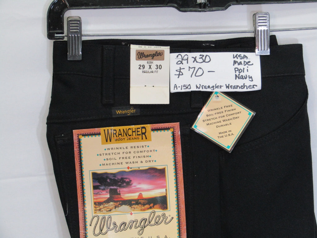 1980's Western Wear Ranchers Boot Mens Wranglers 29 x 30 Polyester Black Made in the USA