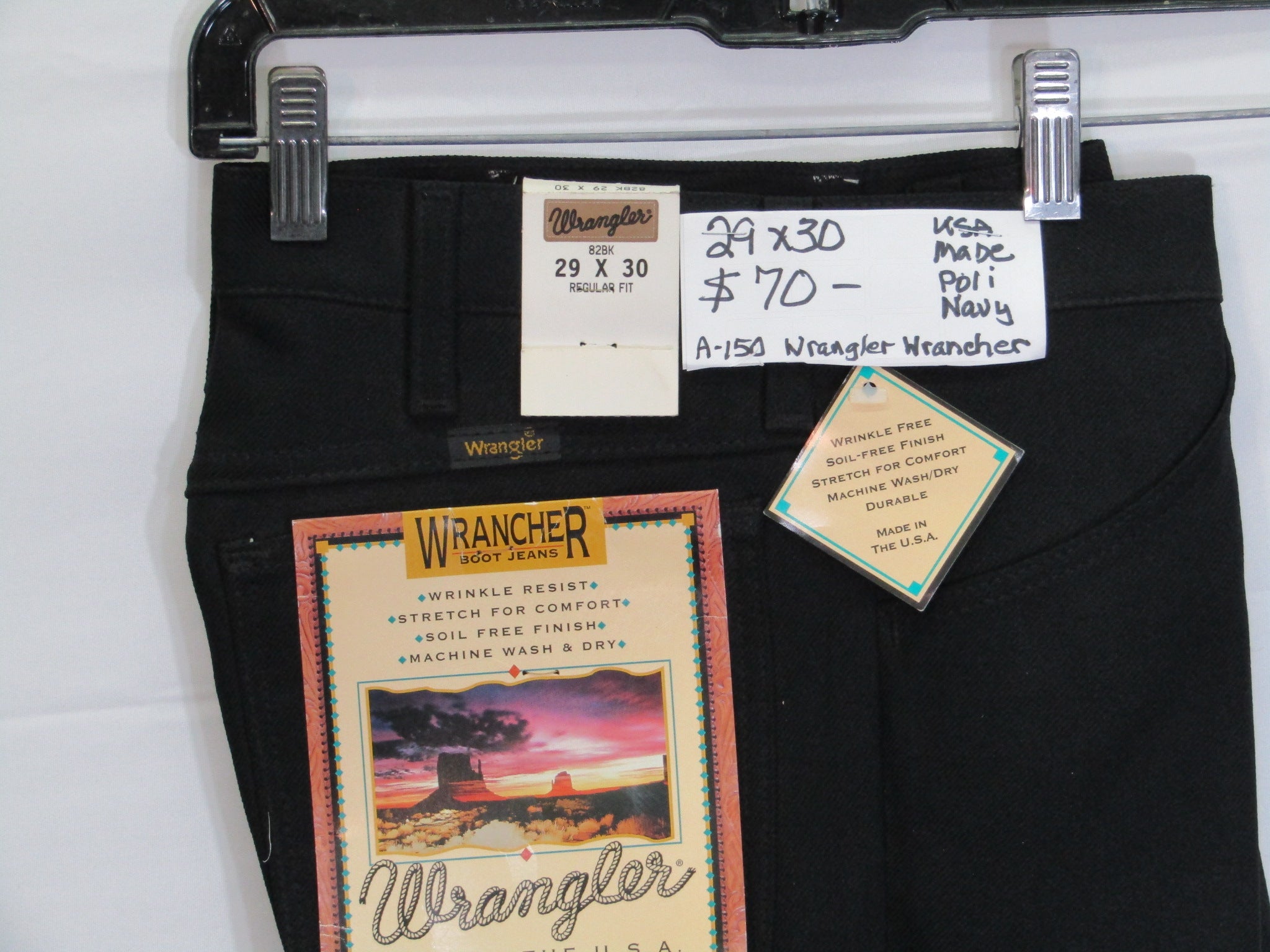 1980's Western Wear Ranchers Boot Mens Wranglers 29 x 30 Polyester Black Made in the USA