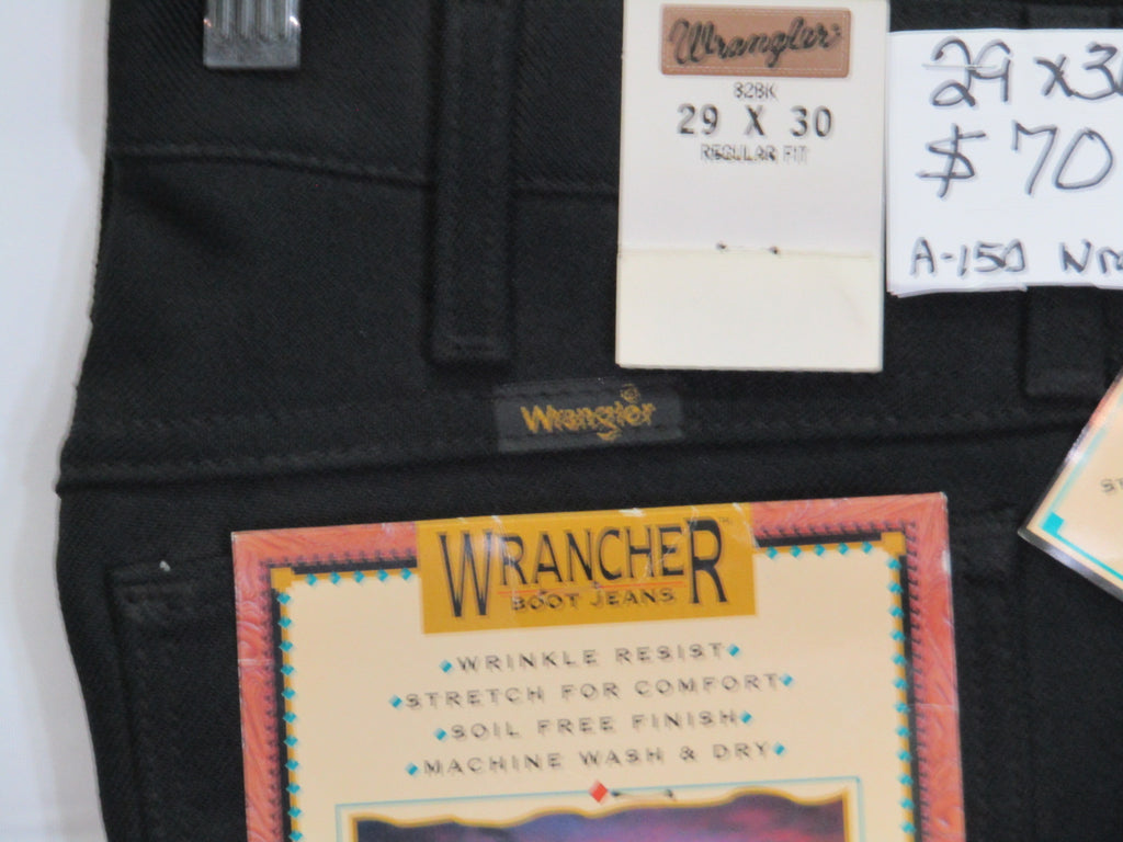 1980's Western Wear Ranchers Boot Mens Wranglers 29 x 30 Polyester Black Made in the USA