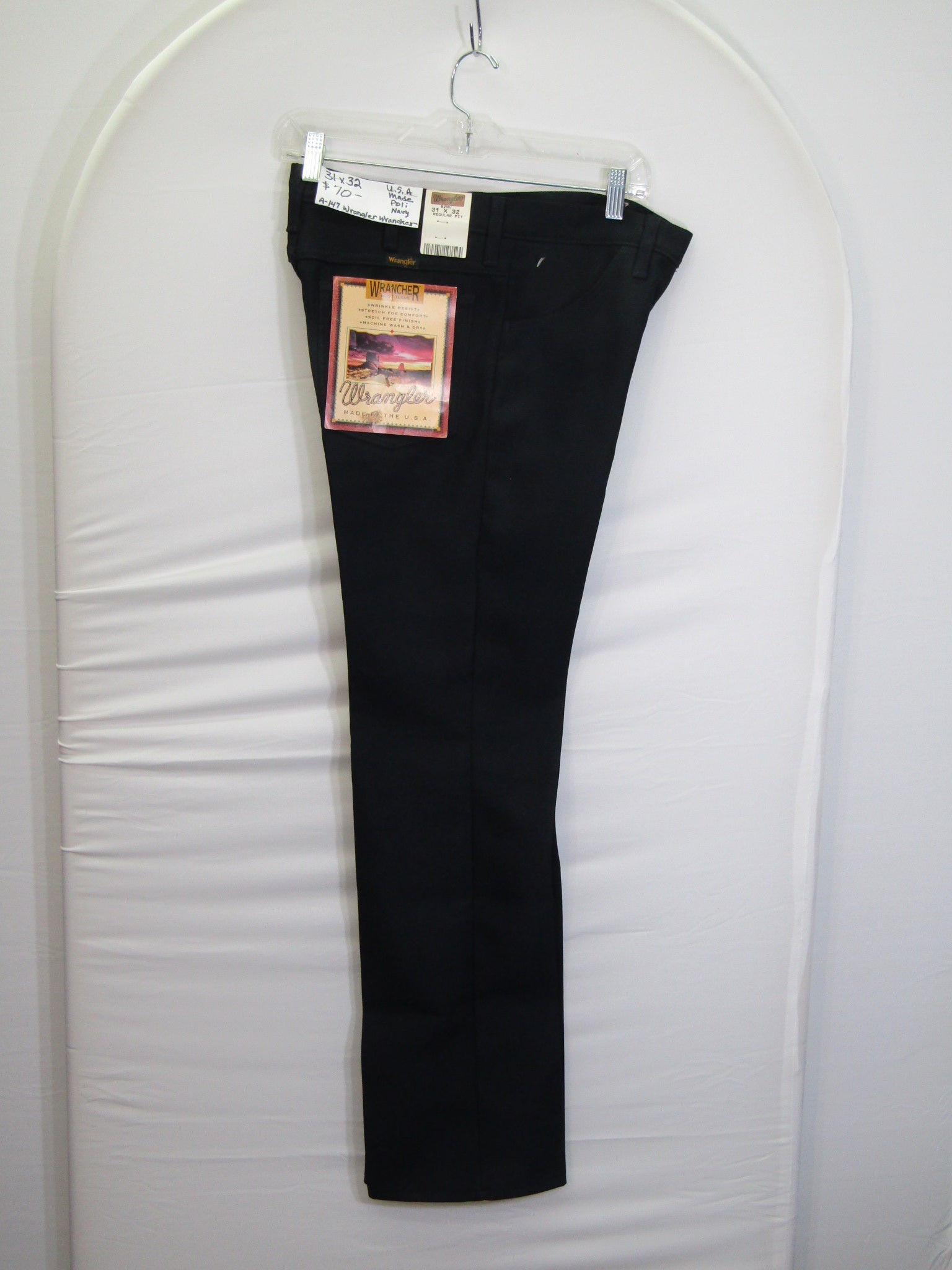 1980's Western Wear Ranchers Boot Mens Wranglers 31 x 32 Polyester Black Made in the USA