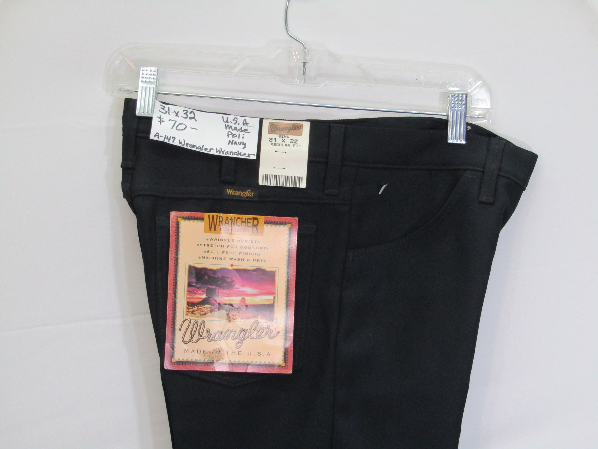 1980's Western Wear Ranchers Boot Mens Wranglers 31 x 32 Polyester Black Made in the USA