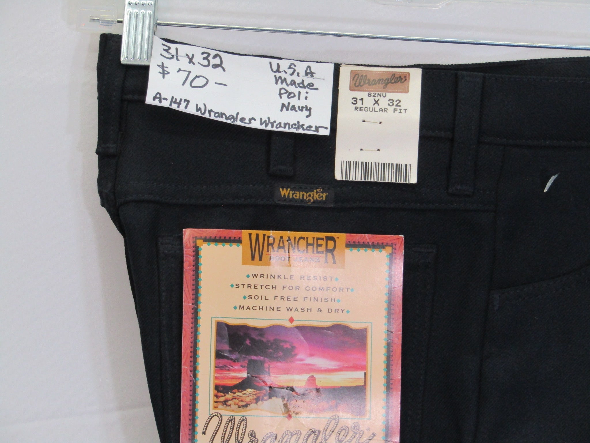 1980's Western Wear Ranchers Boot Mens Wranglers 31 x 32 Polyester Black Made in the USA
