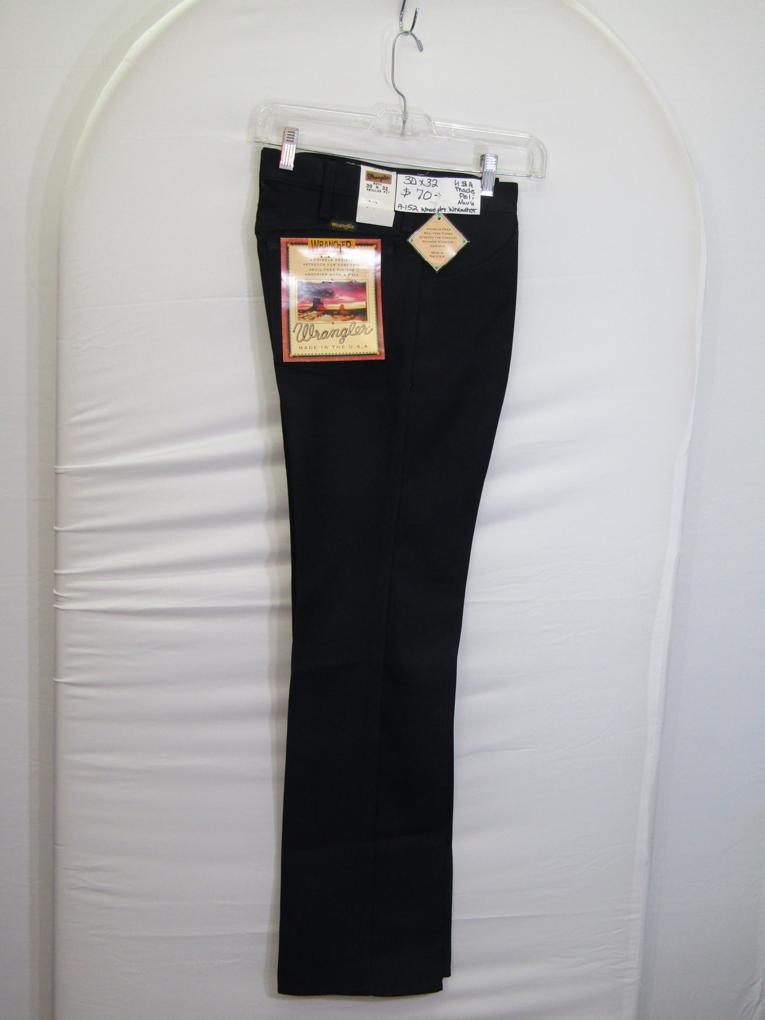1980's Western Wear Ranchers Boot Mens Wranglers 30 x 32 Polyester Navy Made in the USA