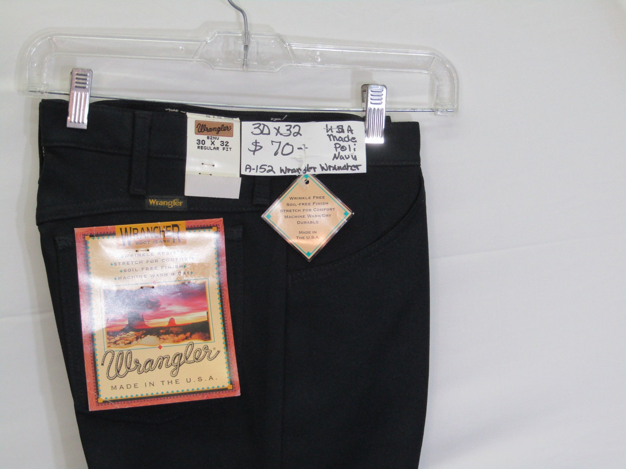 1980's Western Wear Ranchers Boot Mens Wranglers 30 x 32 Polyester Navy Made in the USA