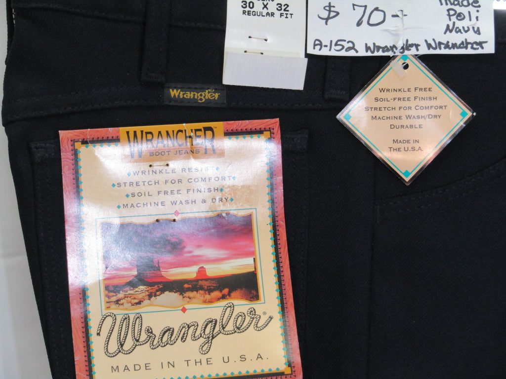 1980's Western Wear Ranchers Boot Mens Wranglers 30 x 32 Polyester Navy Made in the USA