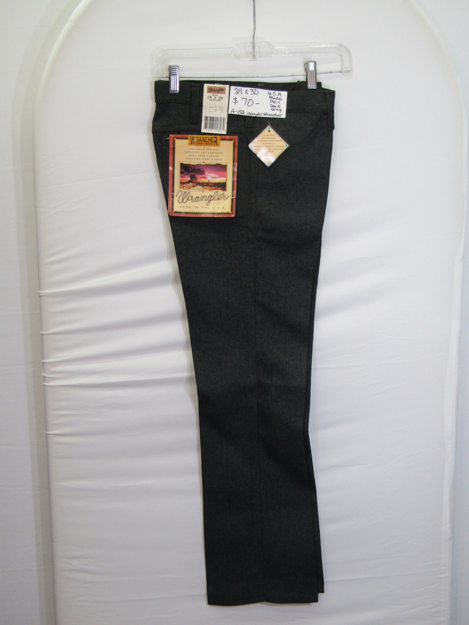 1980's Western Wear Ranchers Boot Mens Wranglers 29 x 30 Polyester Dark Grey Made in the USA