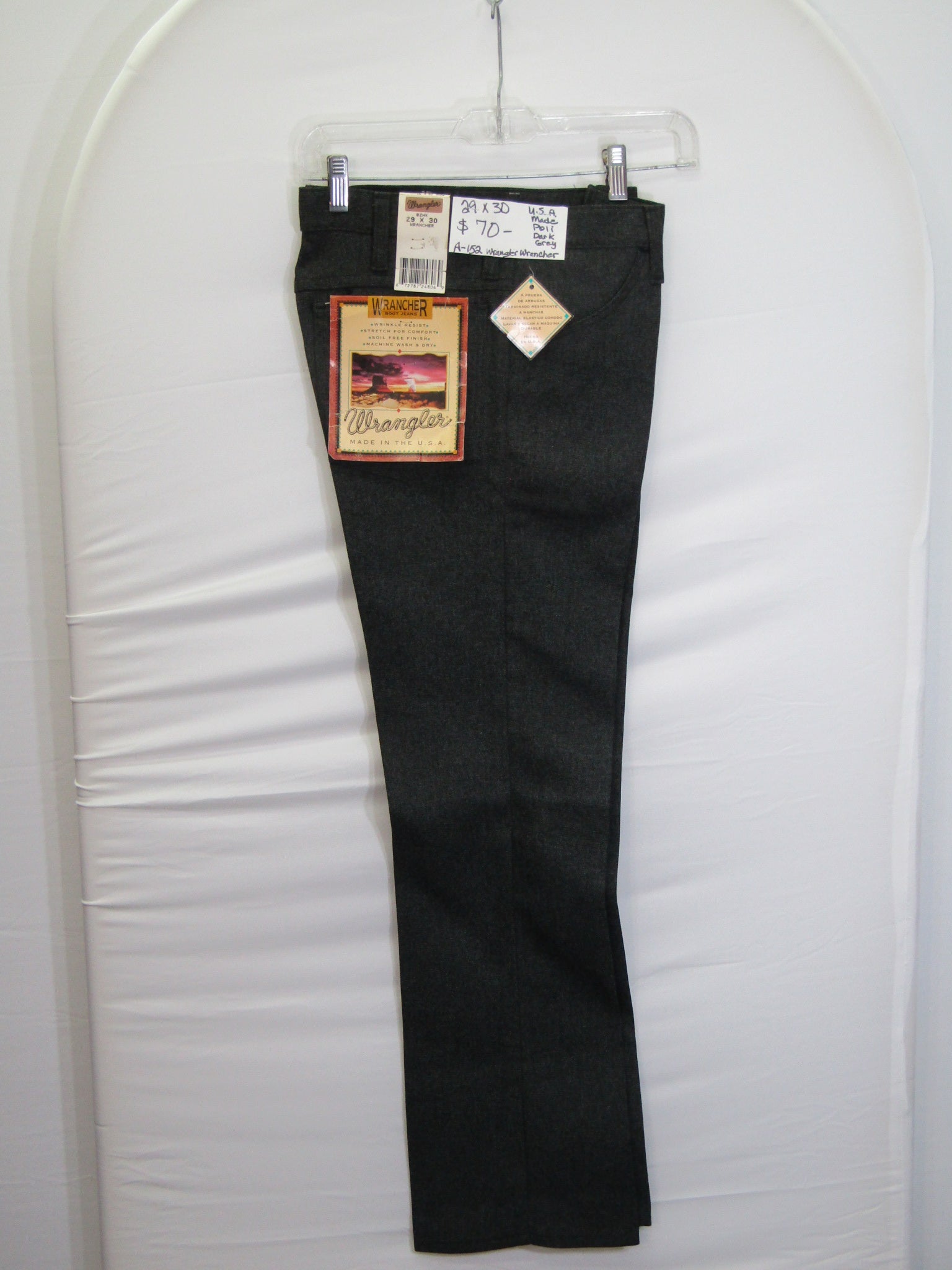 1980's Western Wear Ranchers Boot Mens Wranglers 29 x 30 Polyester Dark Grey Made in the USA