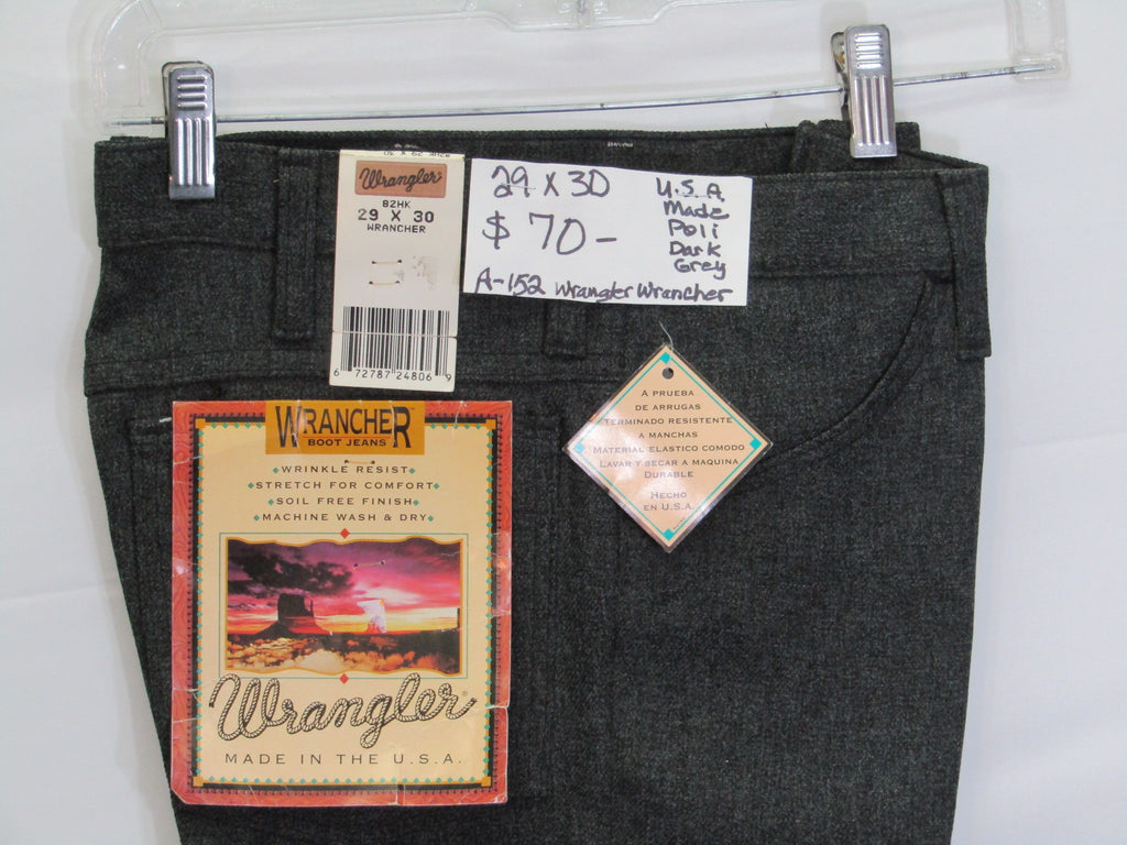 1980's Western Wear Ranchers Boot Mens Wranglers 29 x 30 Polyester Dark Grey Made in the USA