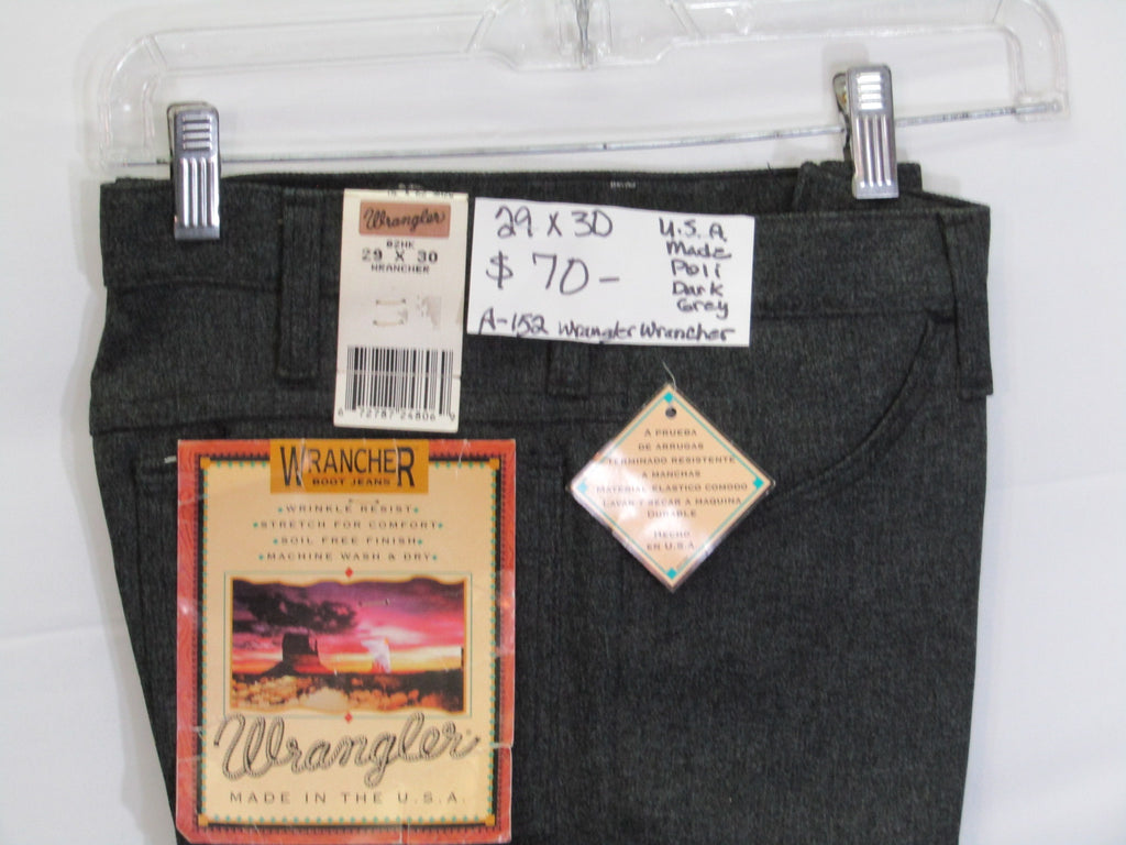 1980's Western Wear Ranchers Boot Mens Wranglers 29 x 30 Polyester Dark Grey Made in the USA