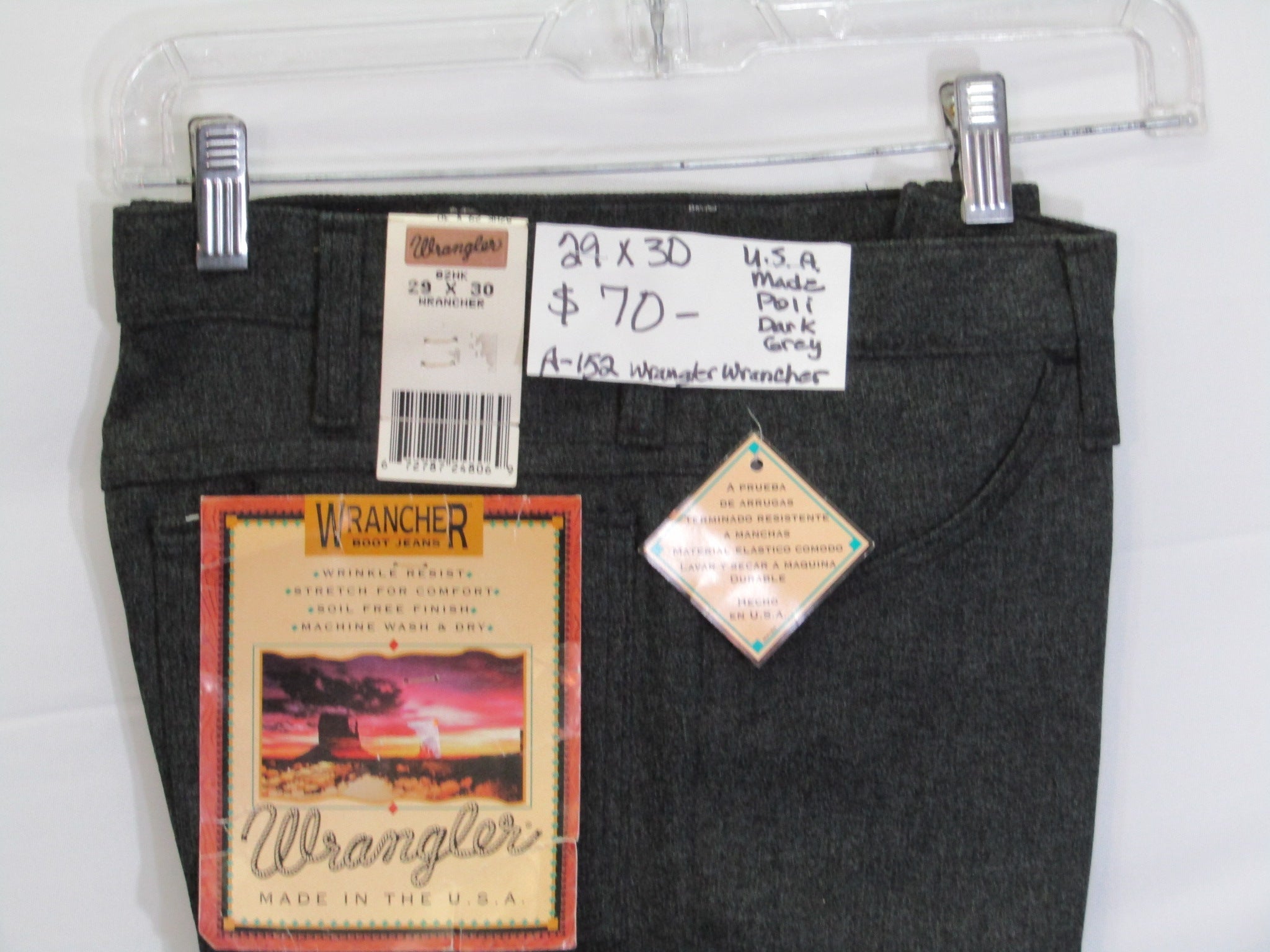 1980's Western Wear Ranchers Boot Mens Wranglers 29 x 30 Polyester Dark Grey Made in the USA
